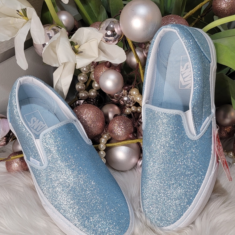 Vans Glitter Blue Slip-On Sneakers